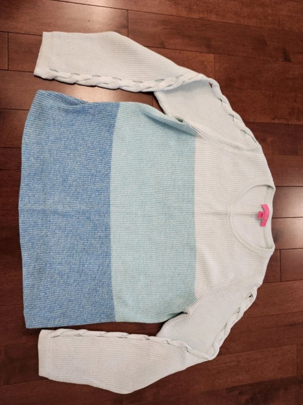 Lilly Pulitzer women's color block blue sweater with long braided sleeves large